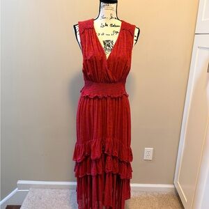 Anthropologie Red Maxi Dress with Ruffle Skirt